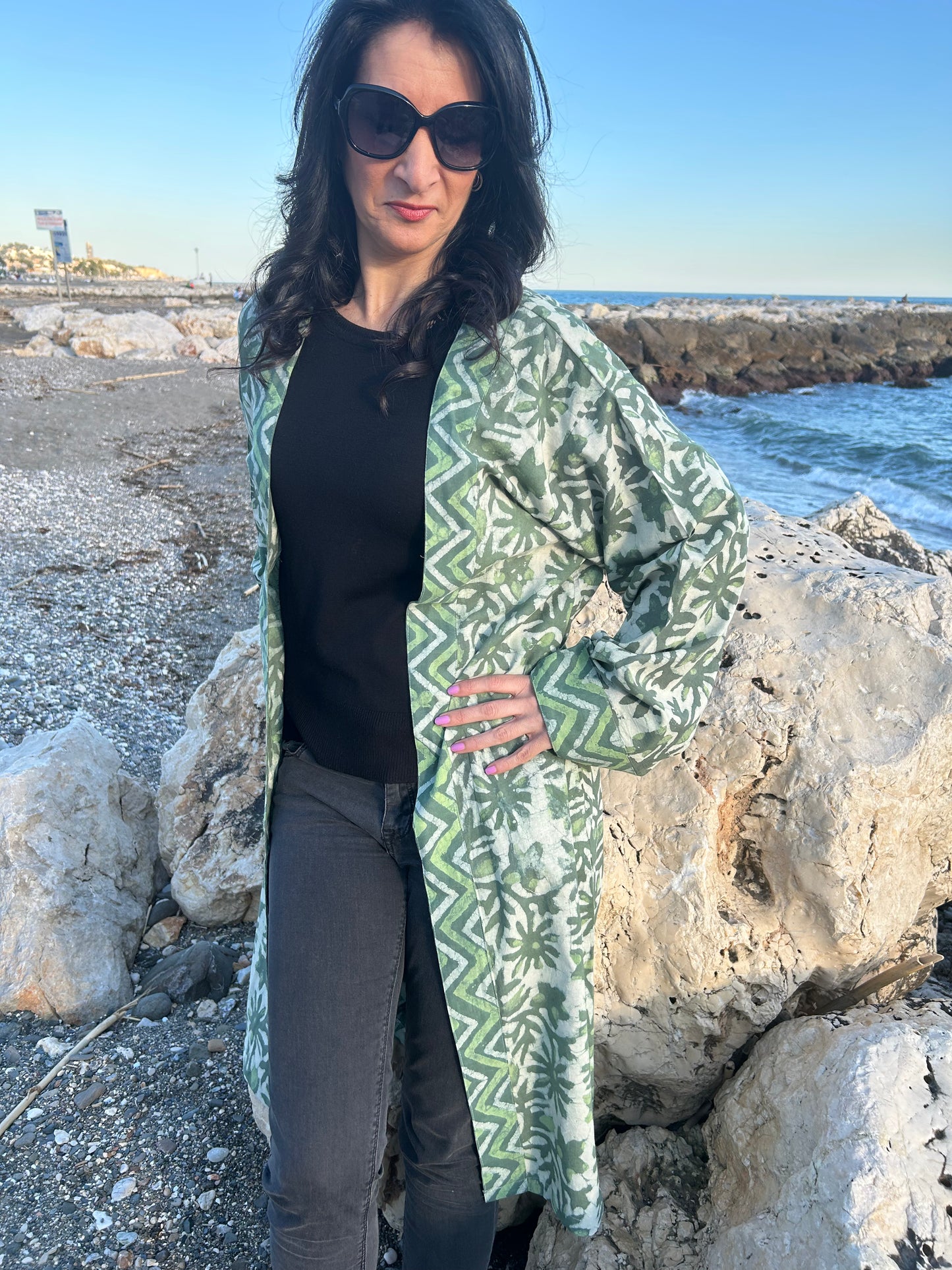 Green Floral Boho Cotton kimono