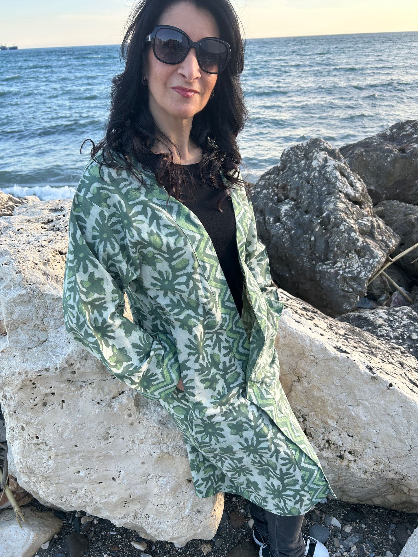 Green Floral Boho Cotton kimono