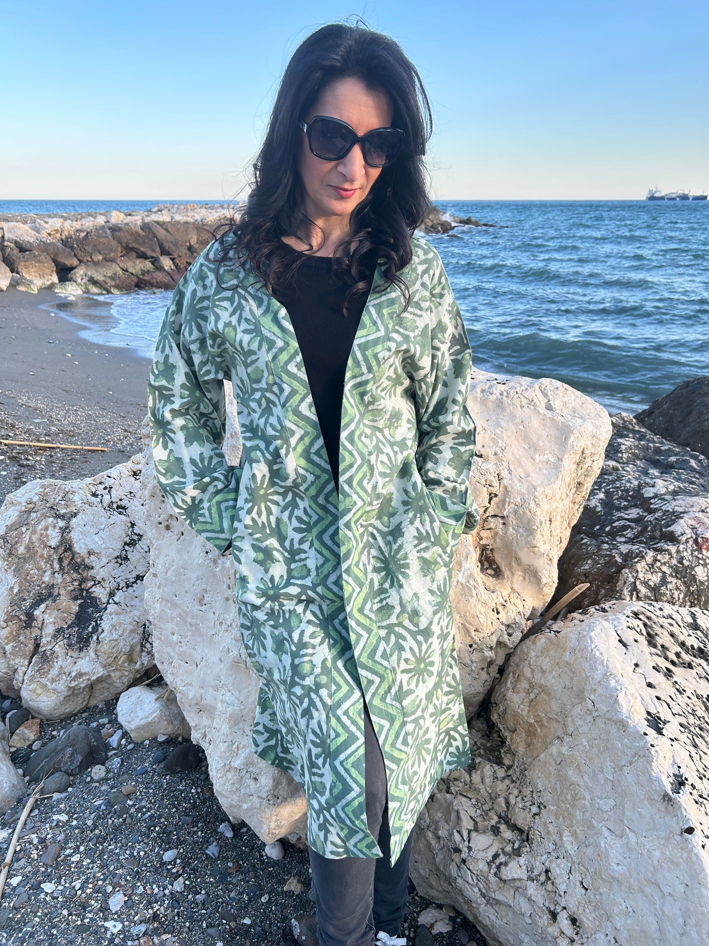 Green Floral Boho Cotton kimono