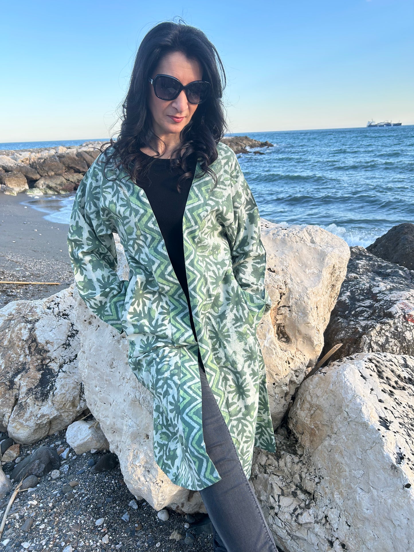Green Floral Boho Cotton kimono