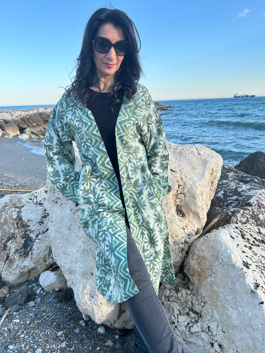 Green Floral Boho Cotton kimono
