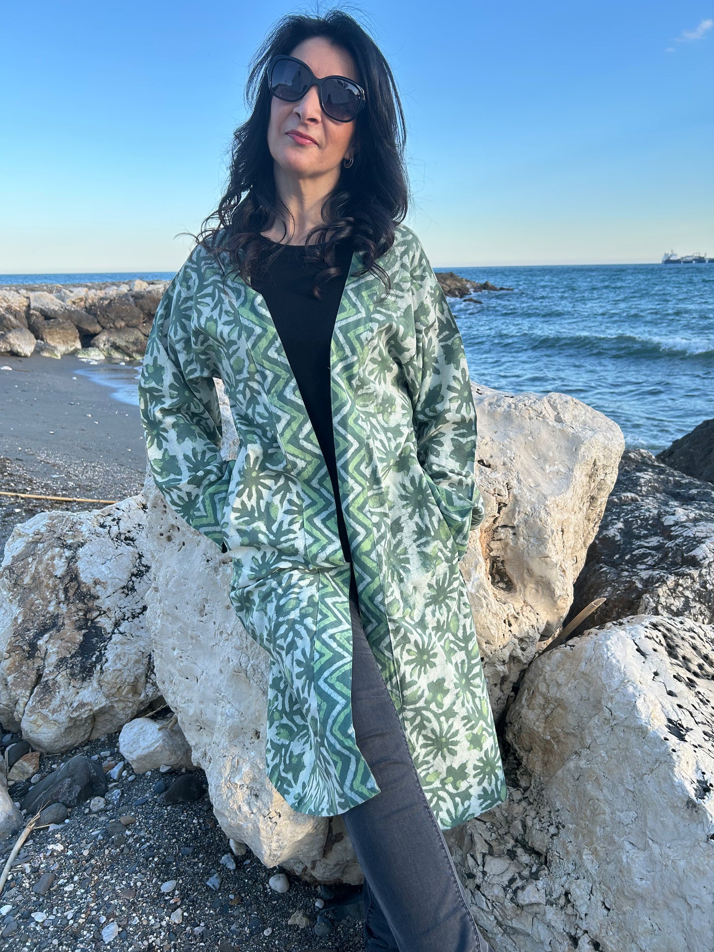 Green Floral Boho Cotton kimono