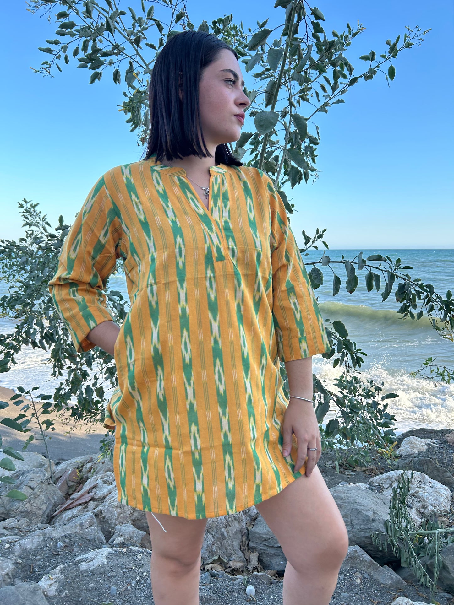Yellow handwoven cotton tunic