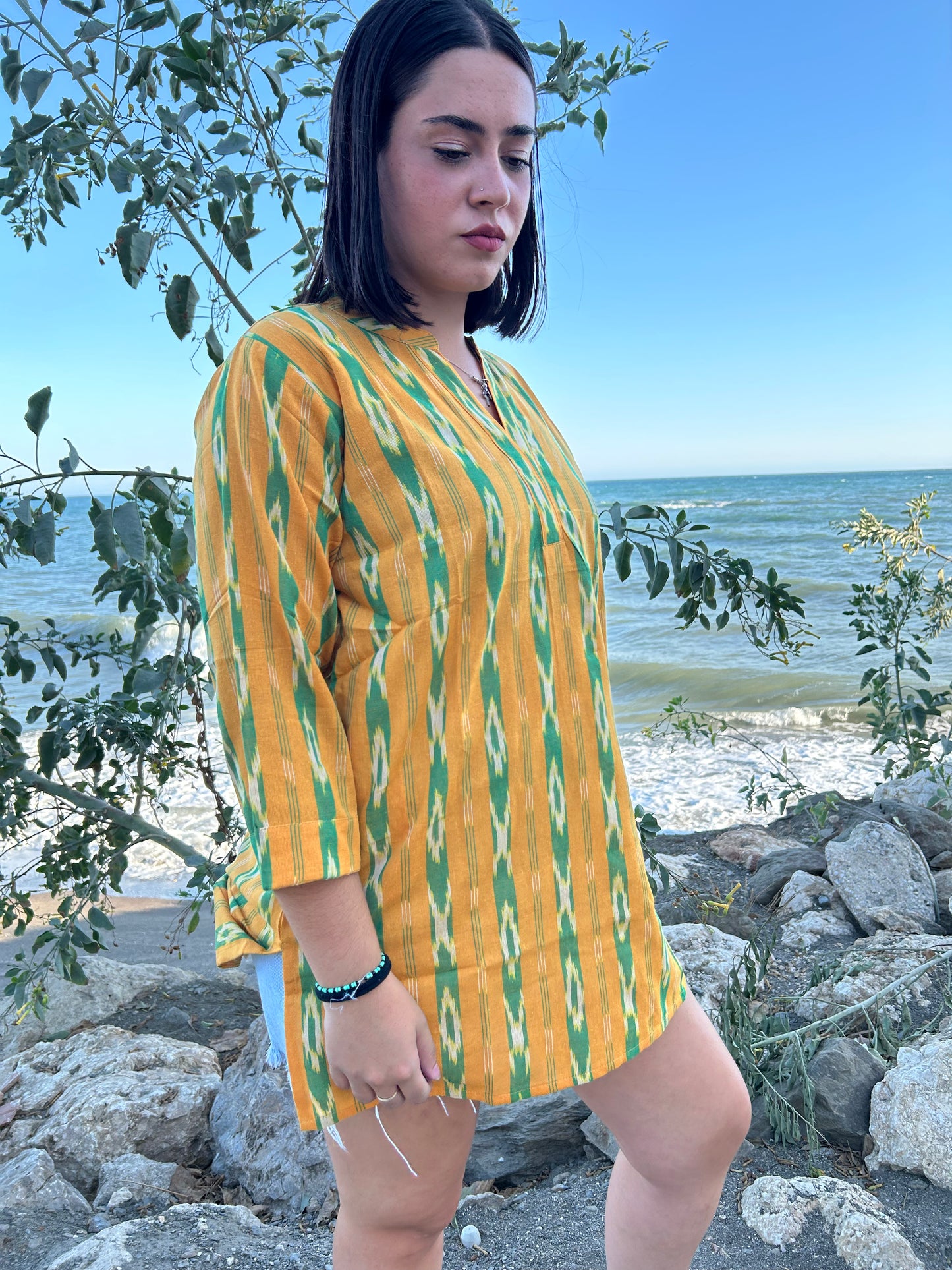 Yellow handwoven cotton tunic