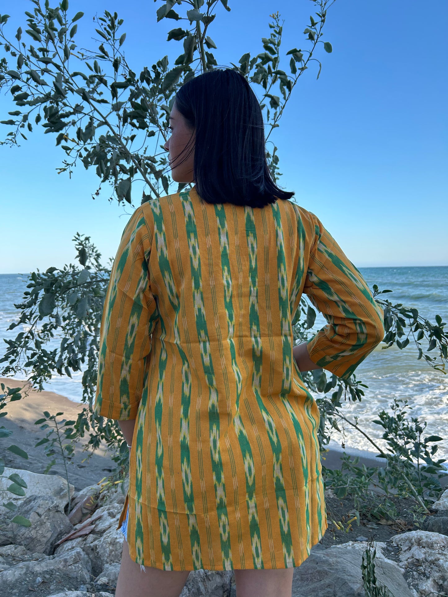 Yellow handwoven cotton tunic