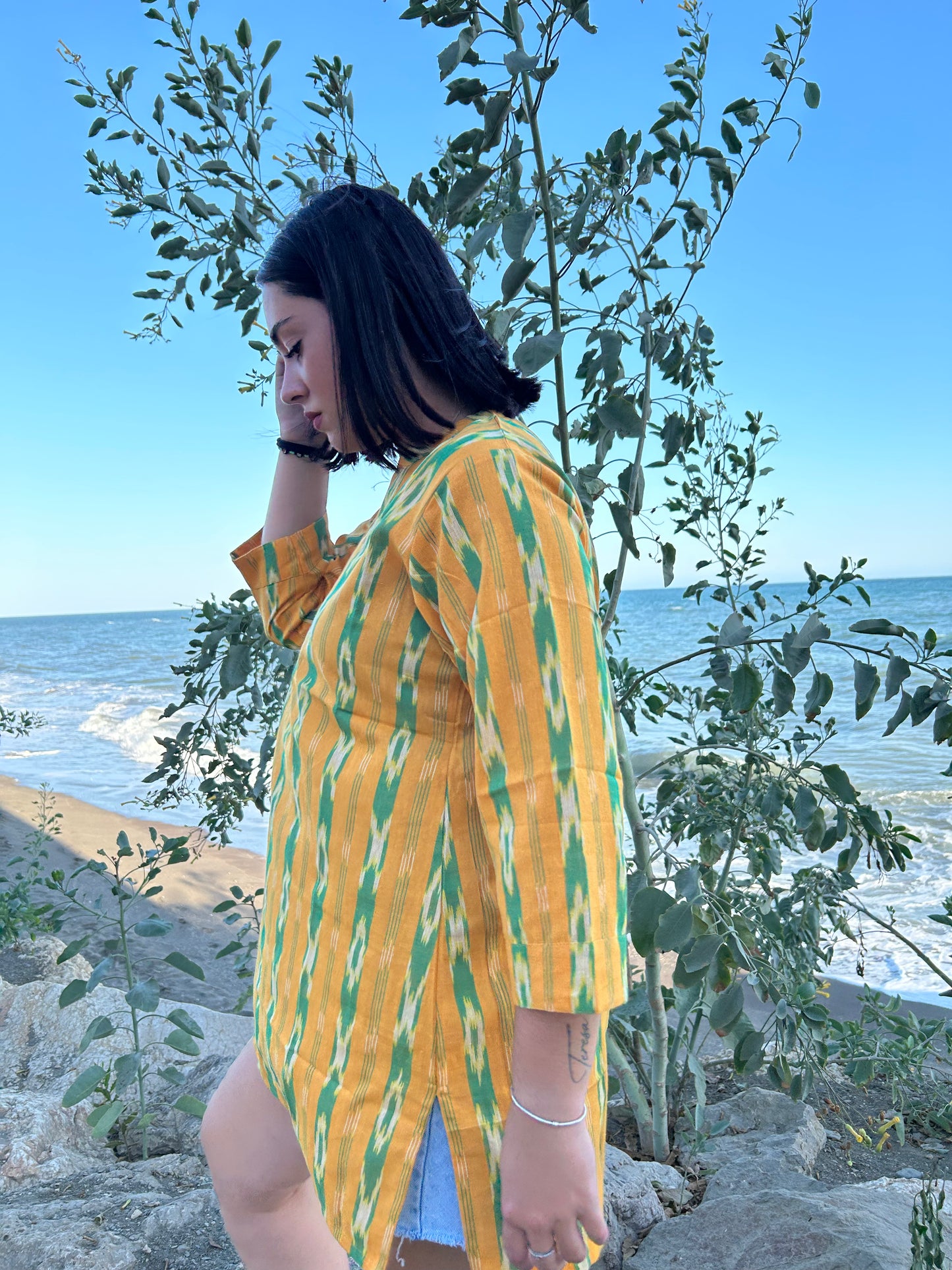 Yellow handwoven cotton tunic