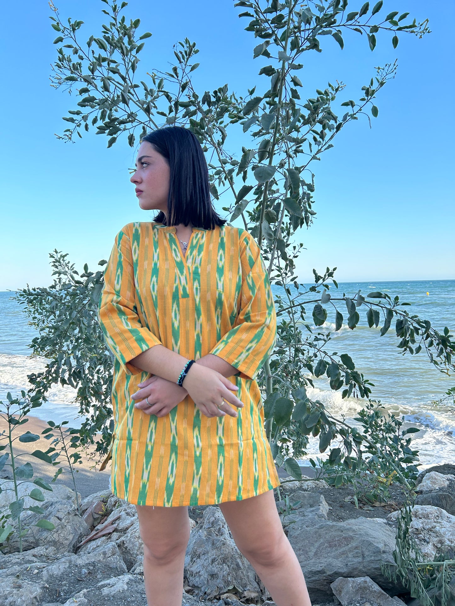 Yellow handwoven cotton tunic