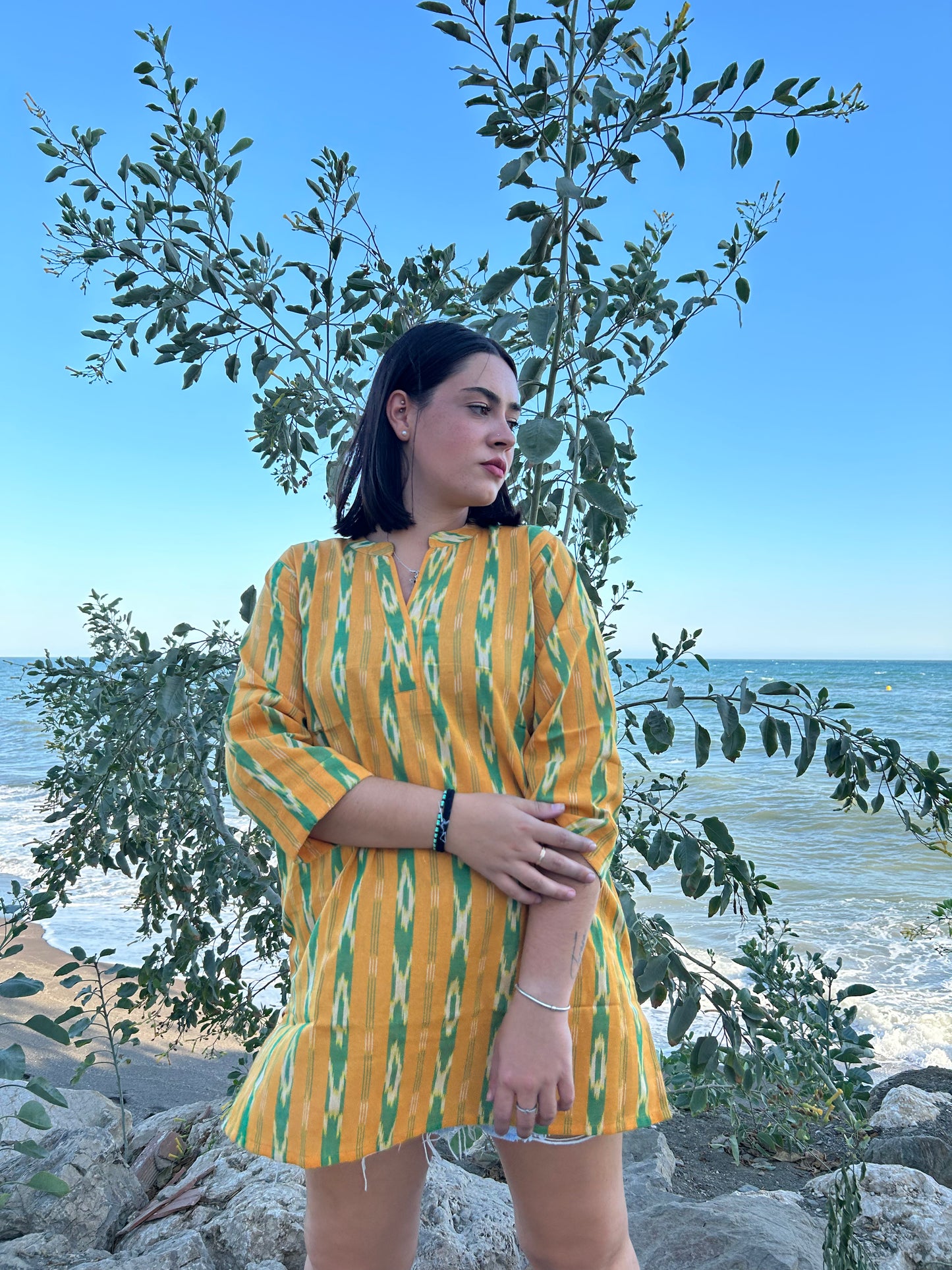 Yellow handwoven cotton tunic