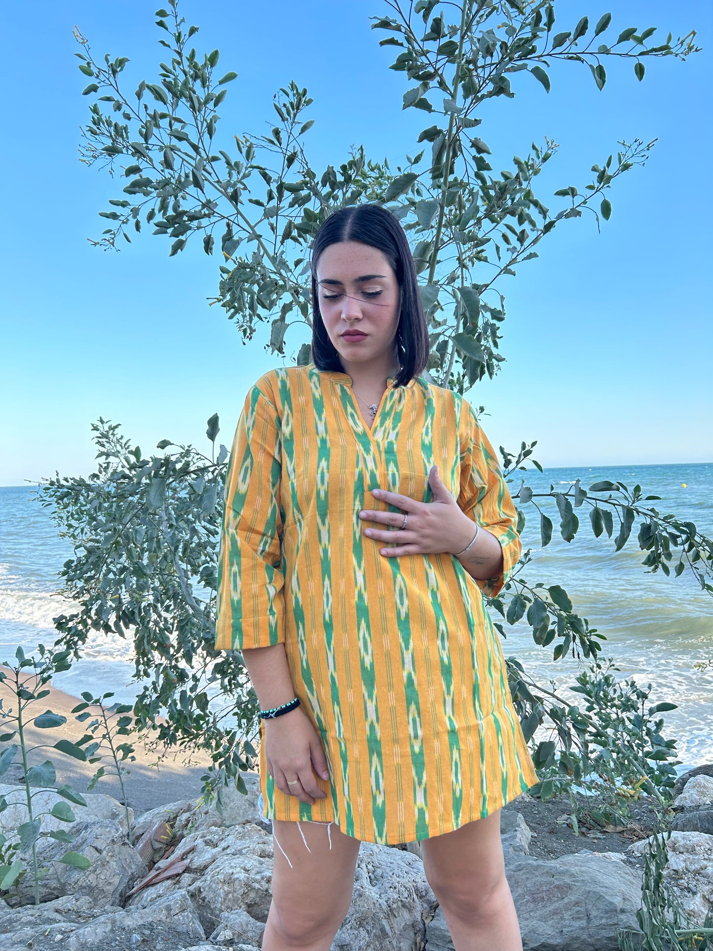 Yellow handwoven cotton tunic