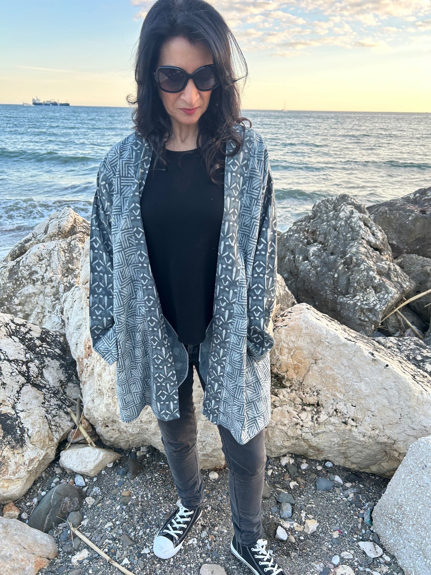 Gray Mix up Cotton kimono
