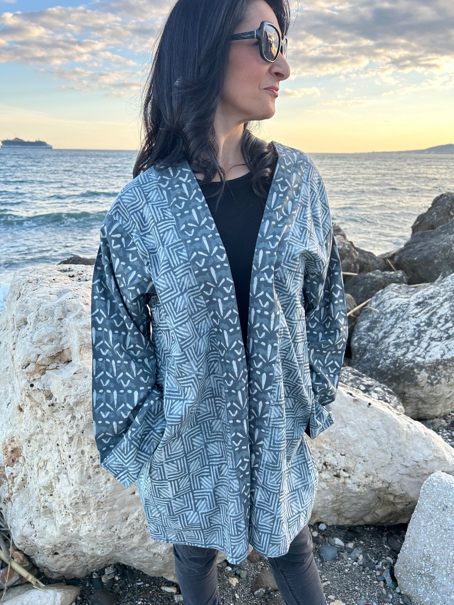 Gray Mix up Cotton kimono