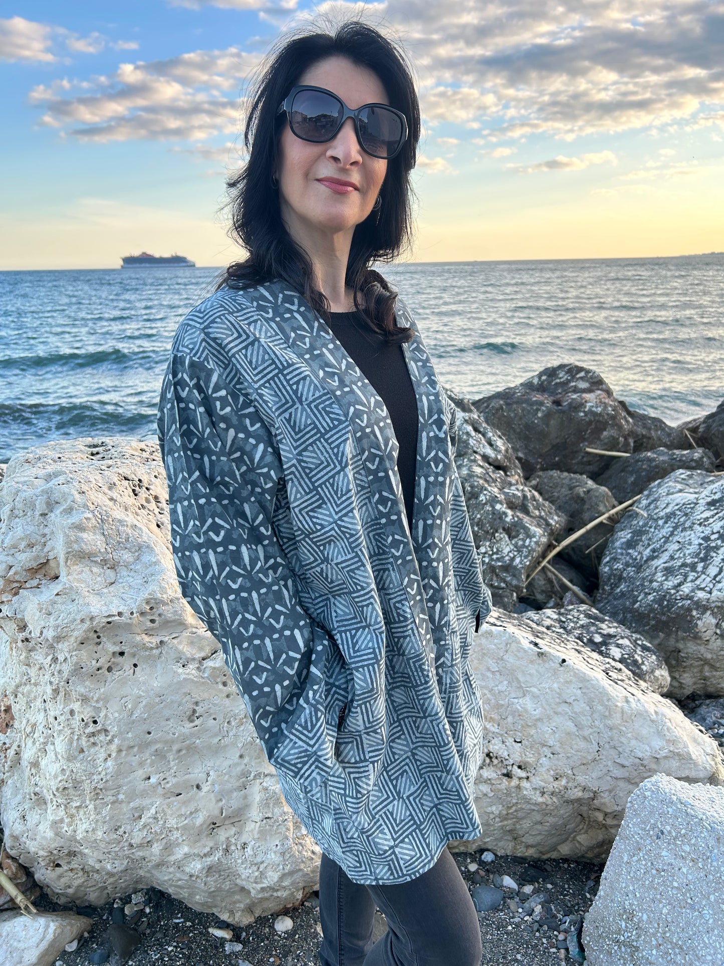Gray Mix up Cotton kimono