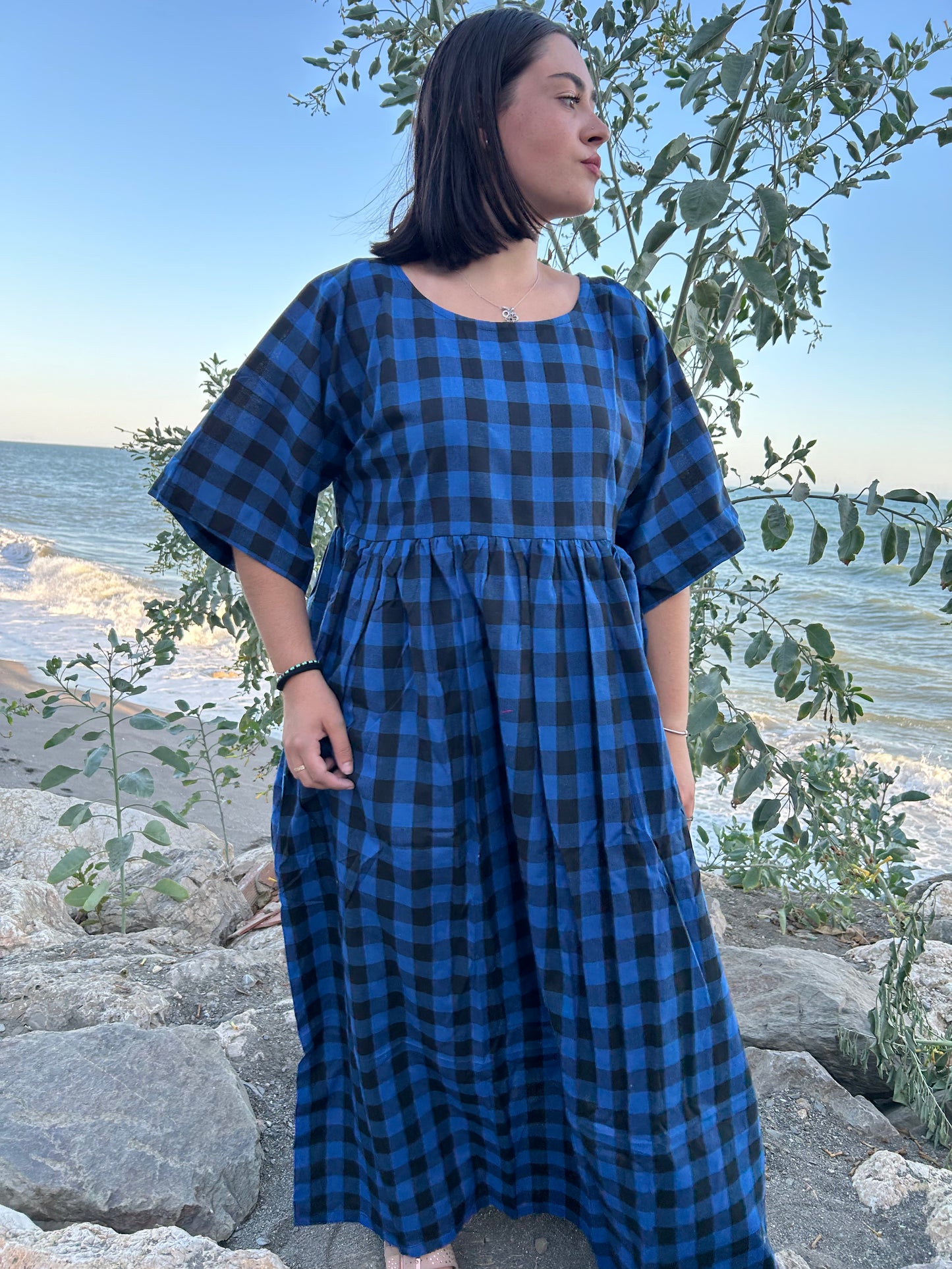 Handwoven cotton checks dress