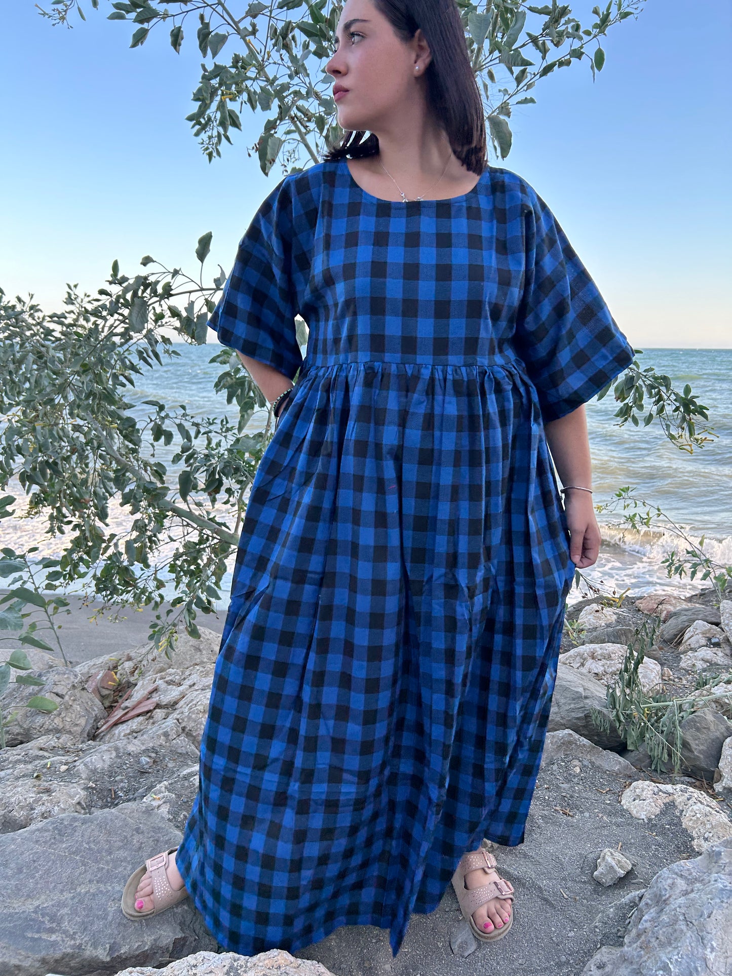 Handwoven cotton checks dress