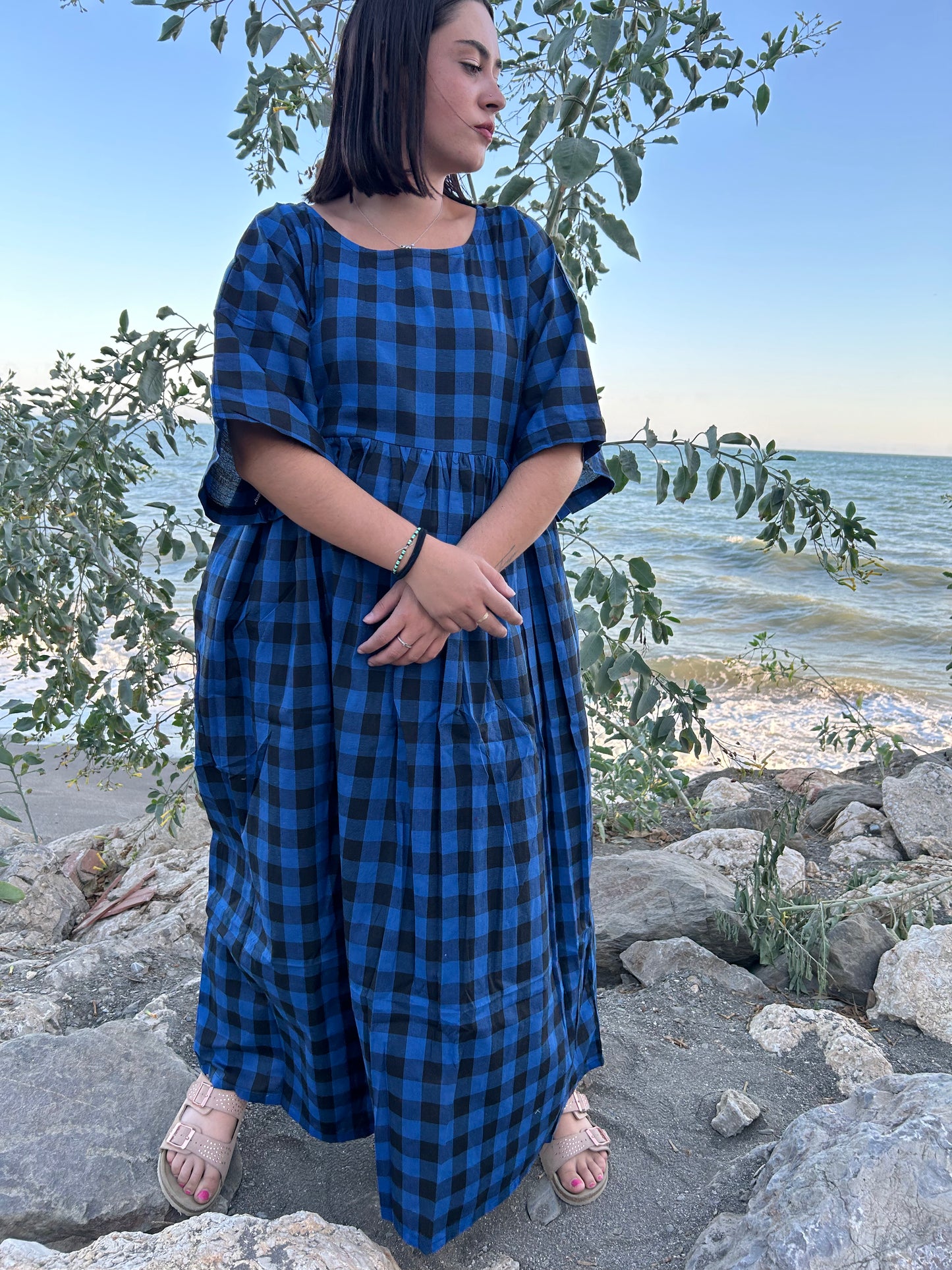 Handwoven cotton checks dress