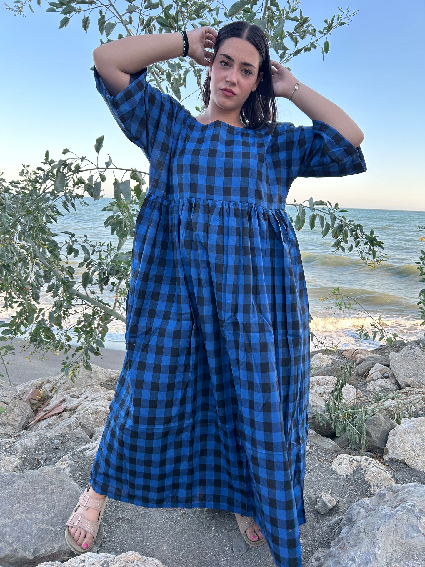 Handwoven cotton checks dress