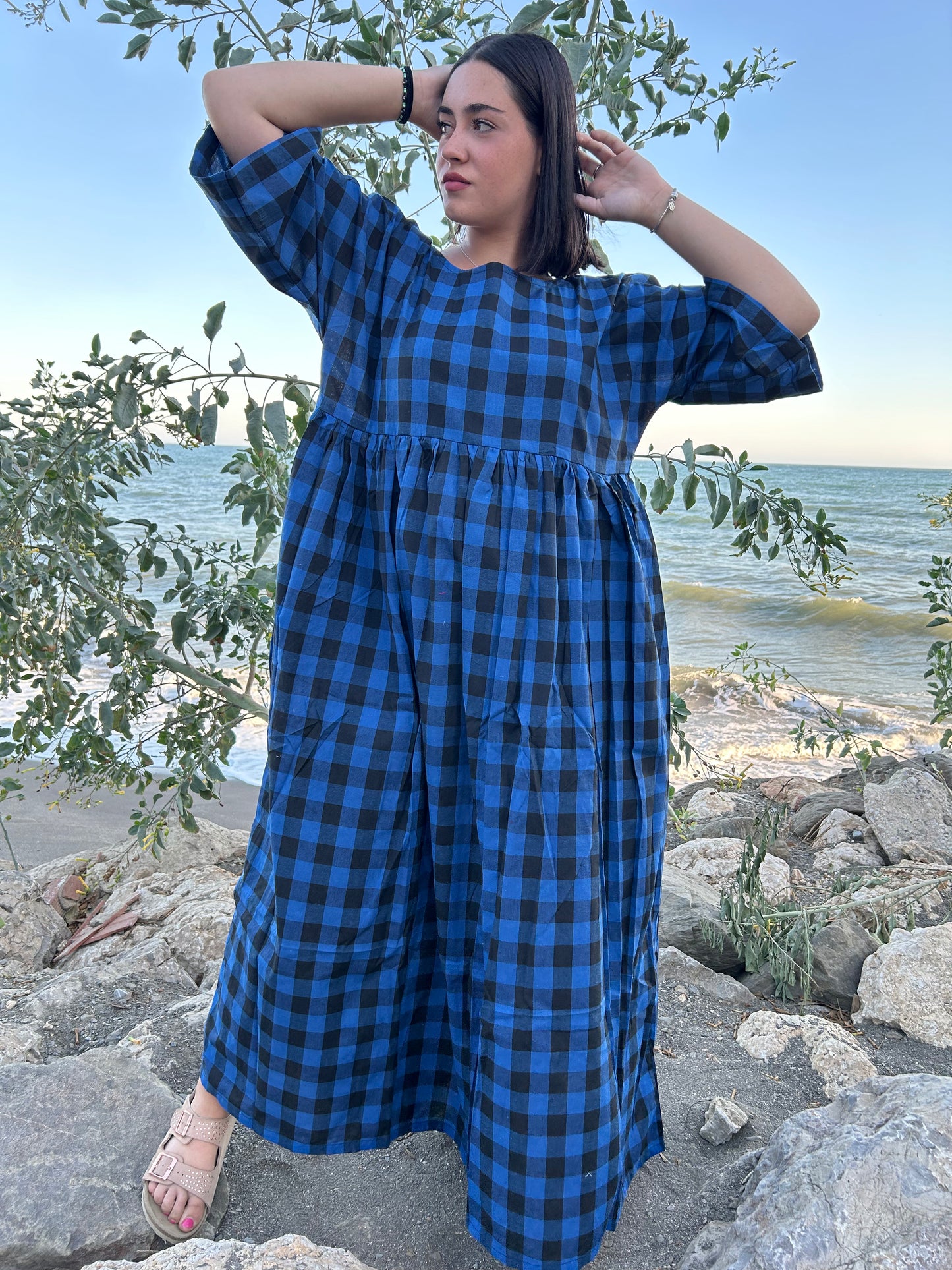 Handwoven cotton checks dress
