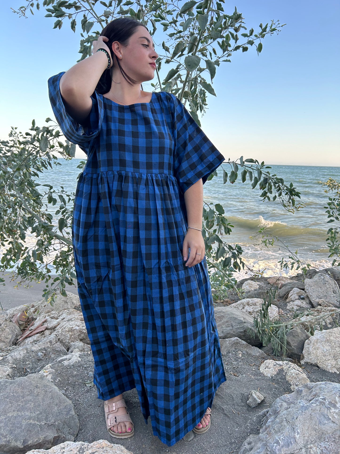 Handwoven cotton checks dress