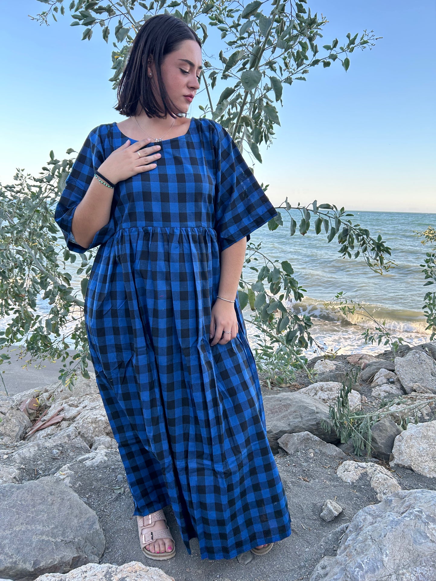 Handwoven cotton checks dress