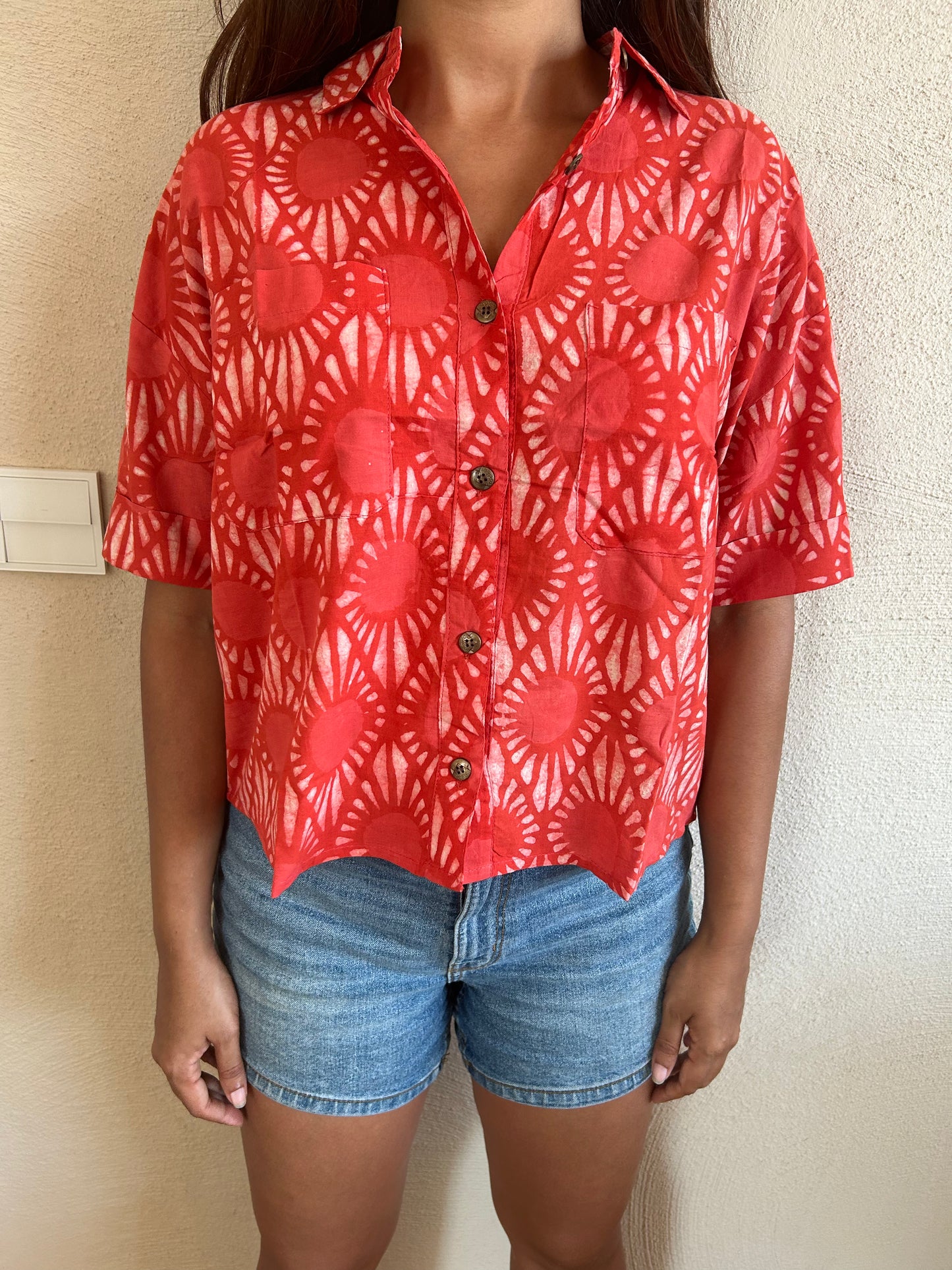 Orange Cotton crop shirt