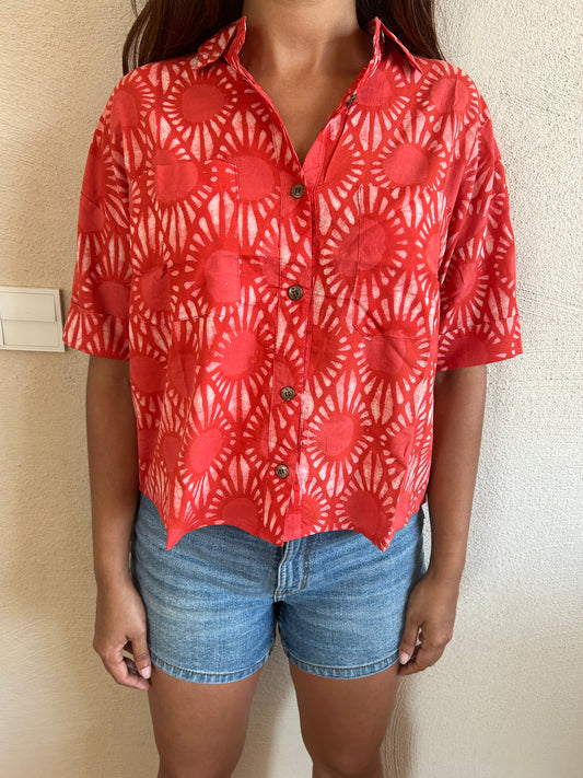 Orange Cotton crop shirt