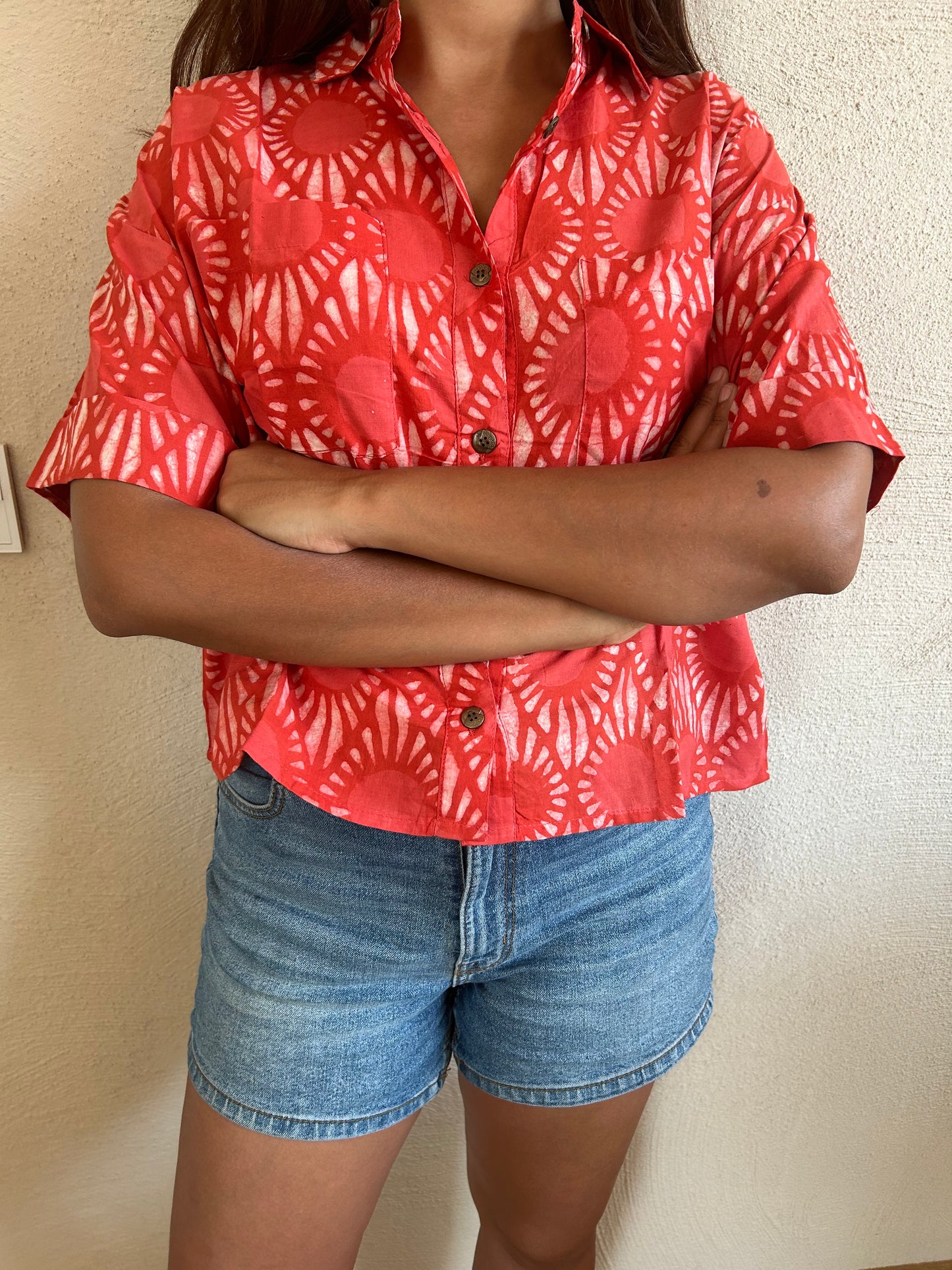 Orange Cotton crop shirt