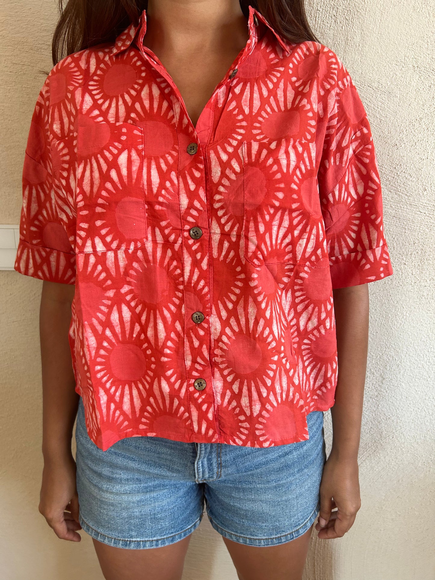 Orange Cotton crop shirt