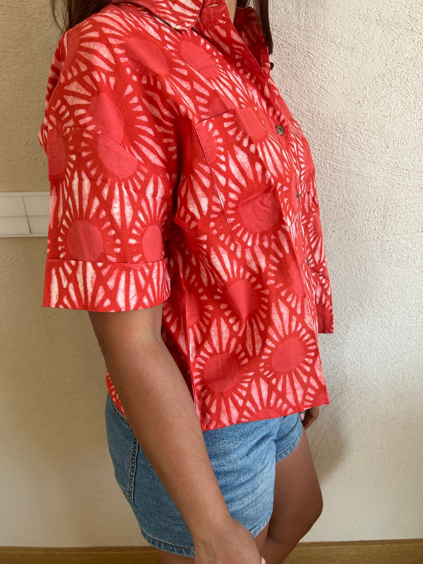 Orange Cotton crop shirt