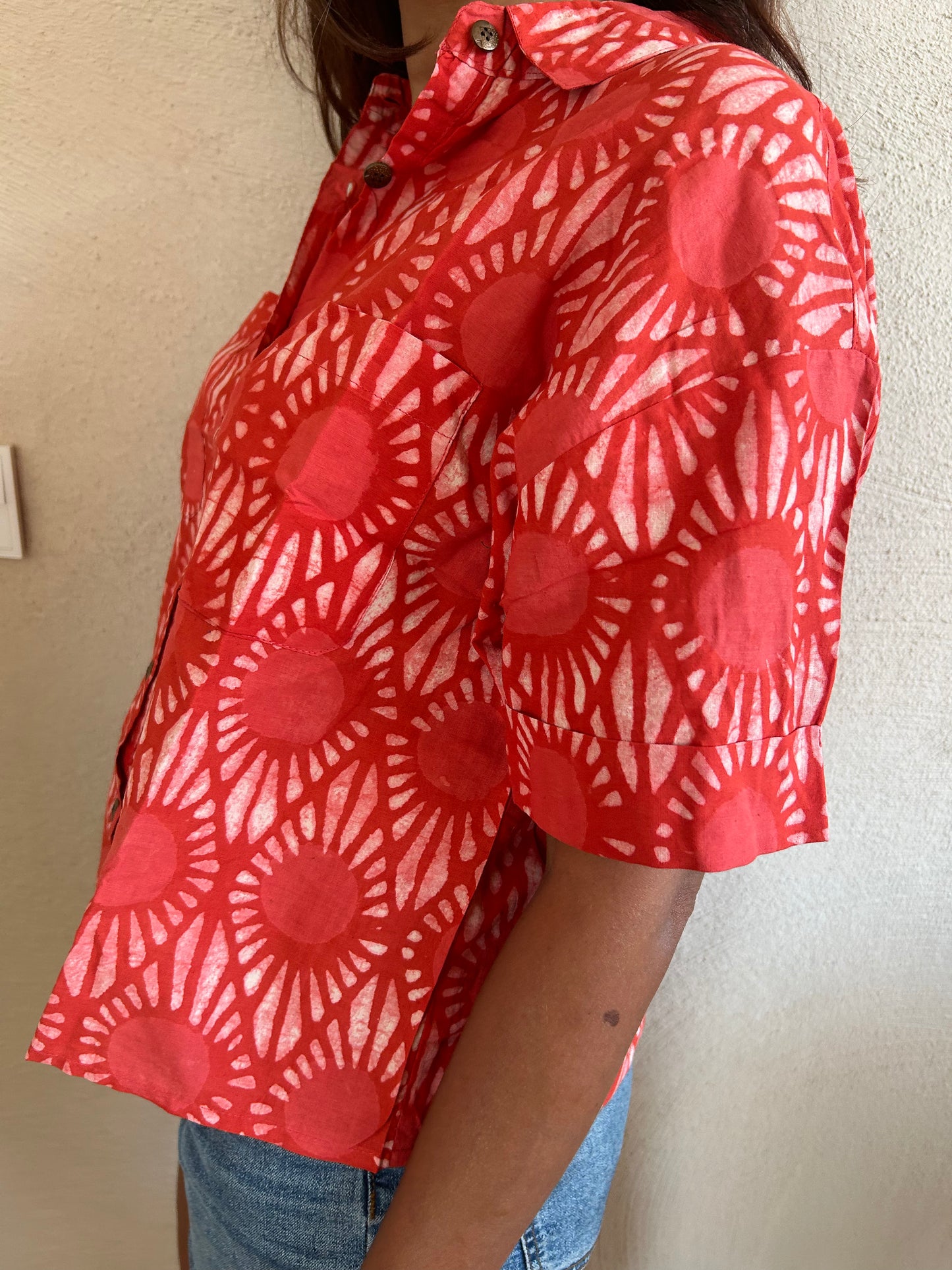 Orange Cotton crop shirt