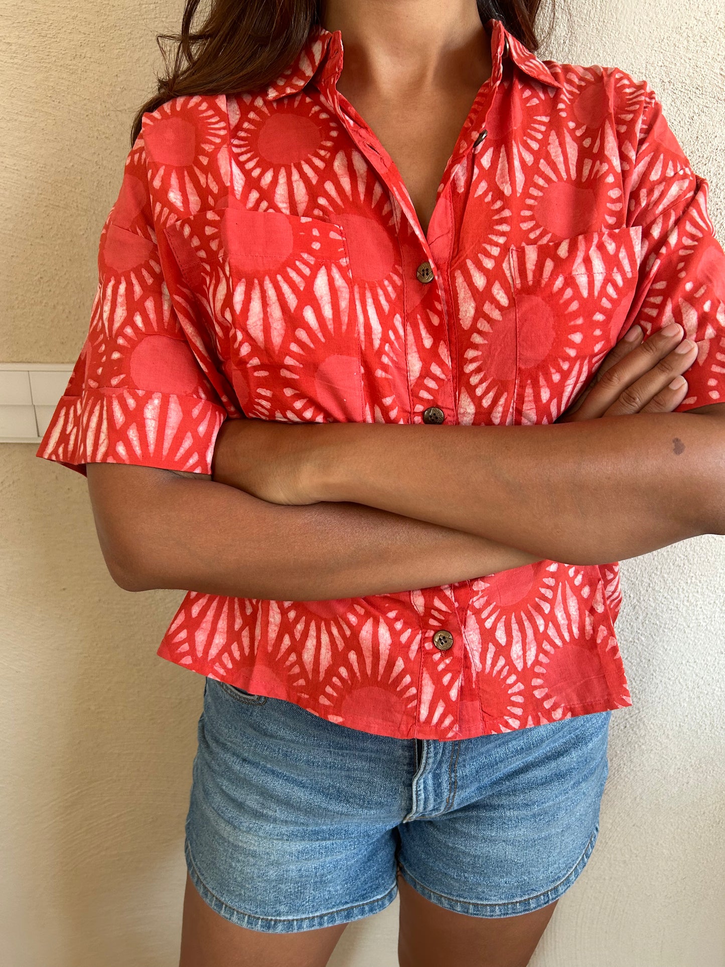Orange Cotton crop shirt