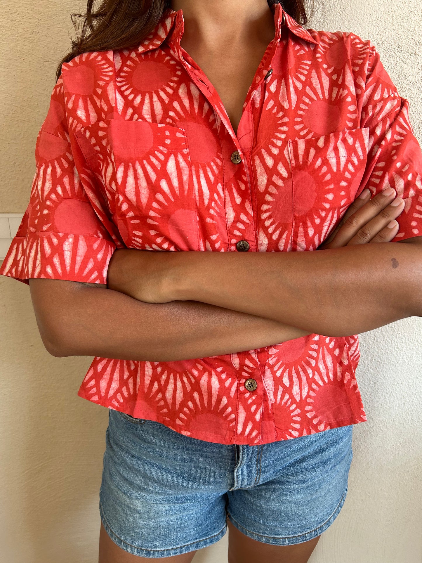 Orange Cotton crop shirt