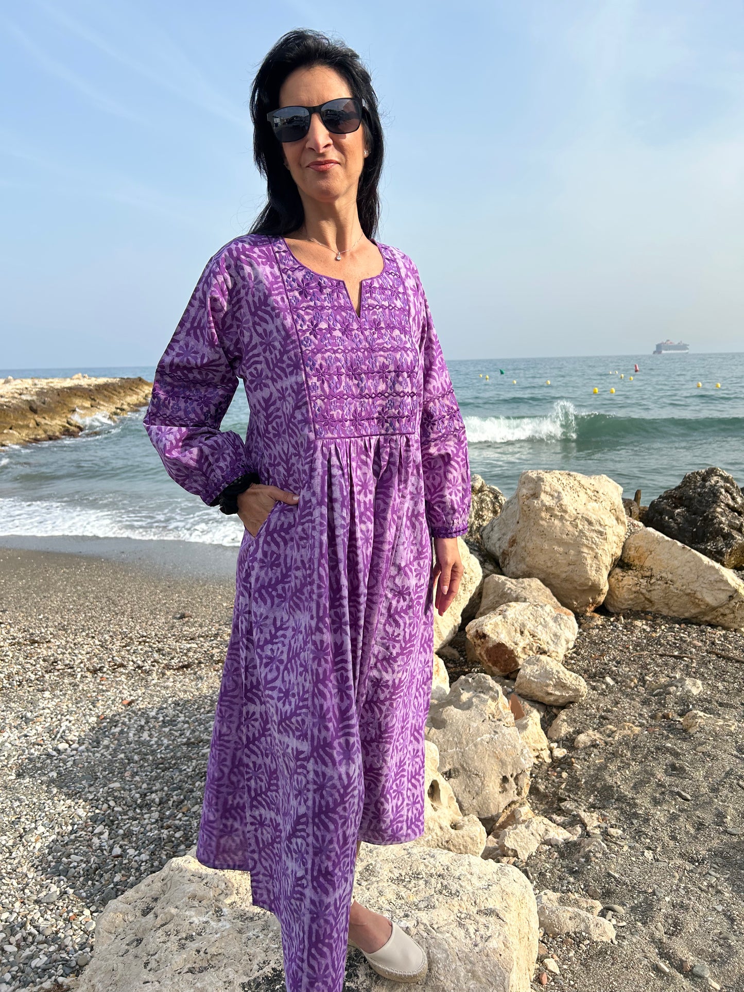 Purple embroidered dress