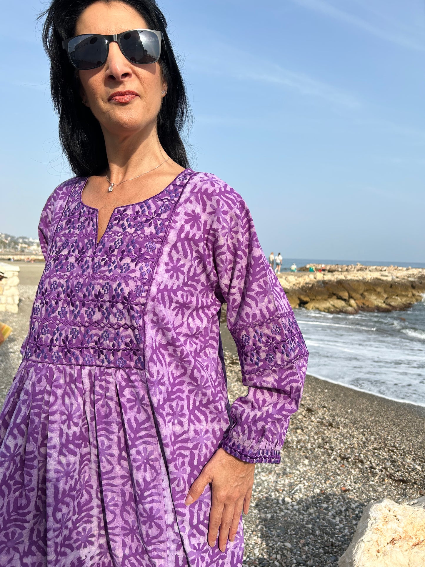 Purple embroidered dress