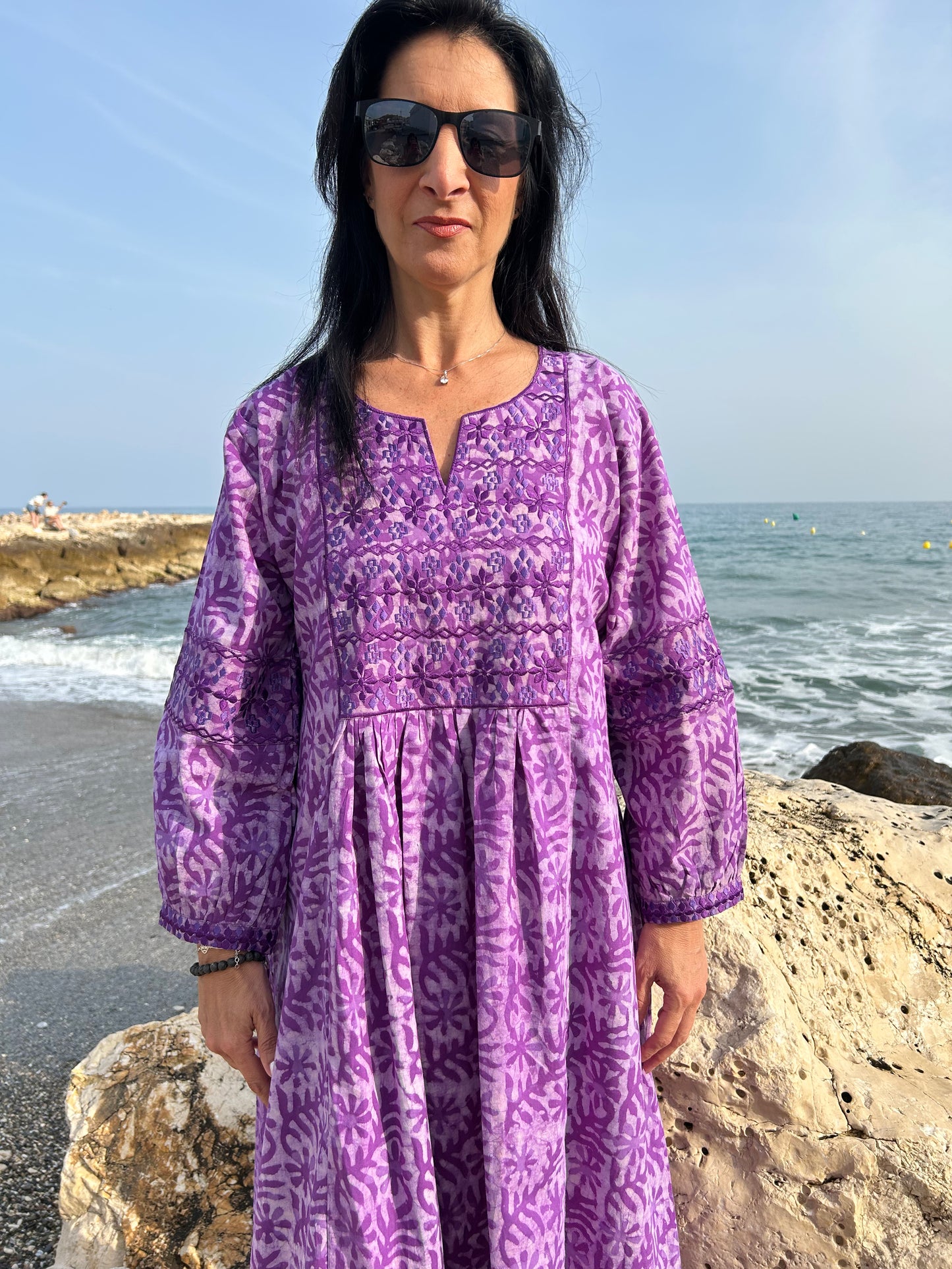 Purple embroidered dress
