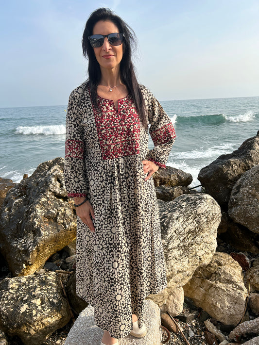 Black embroidered dress