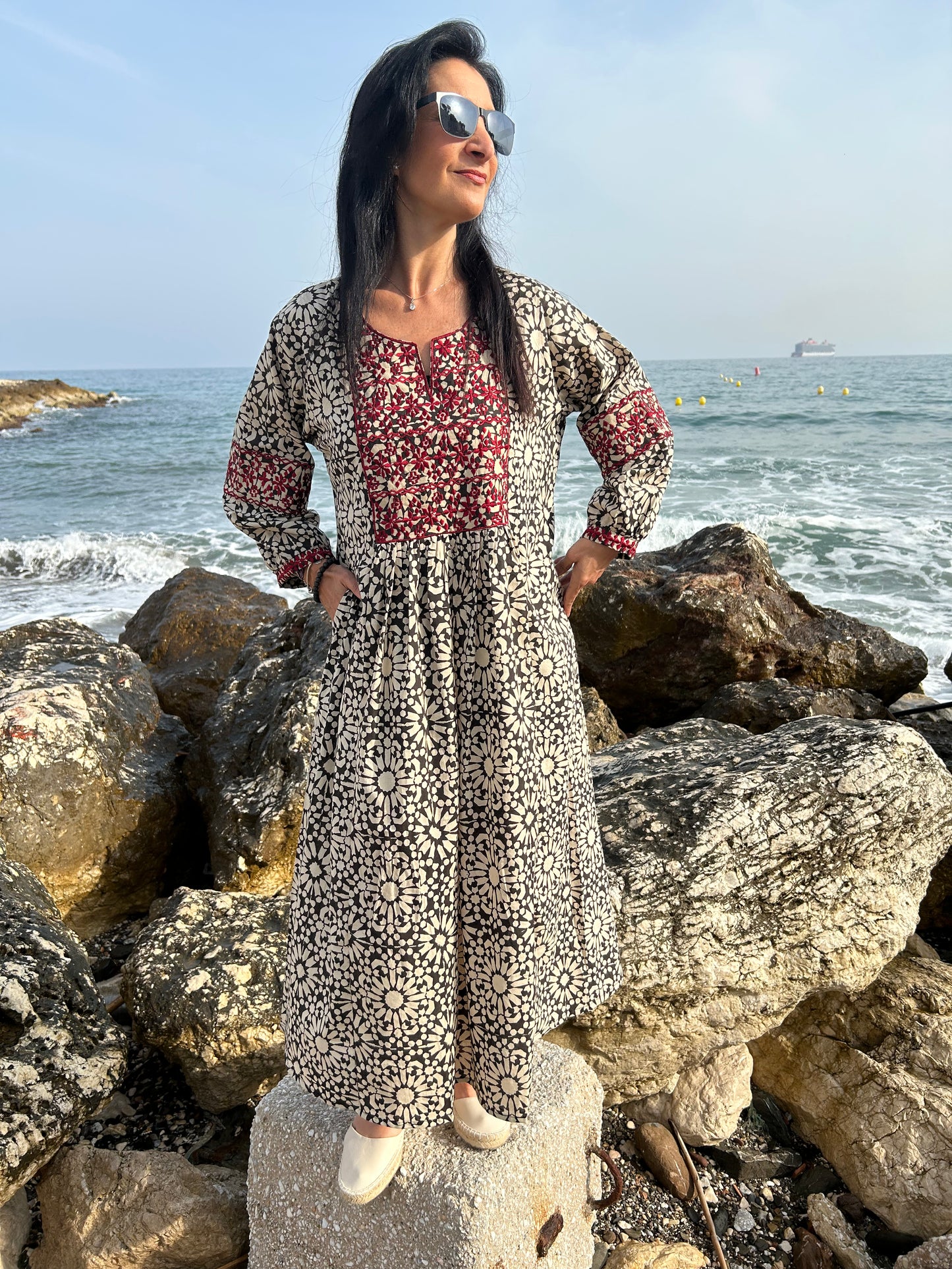 Black embroidered dress