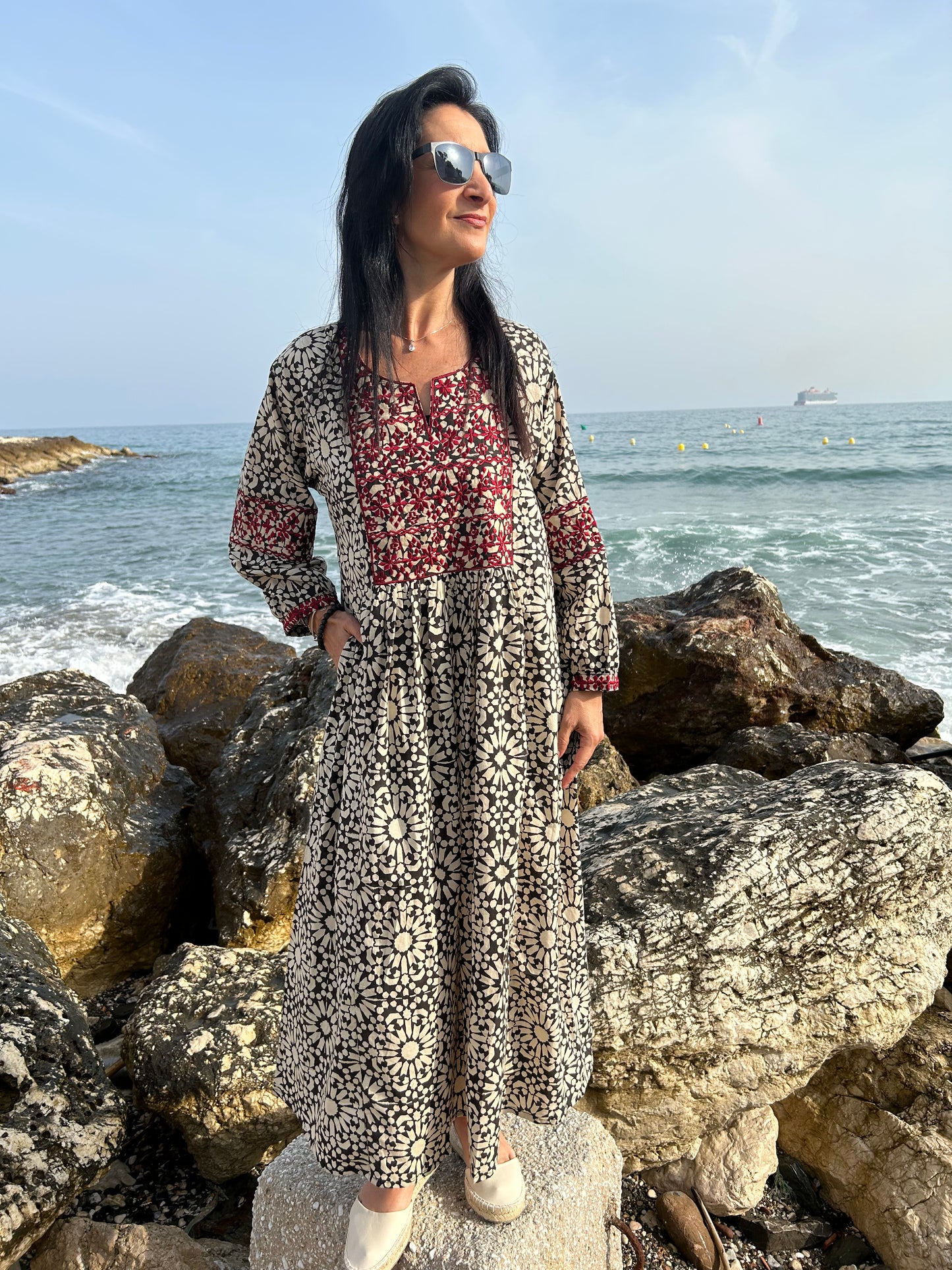 Black embroidered dress