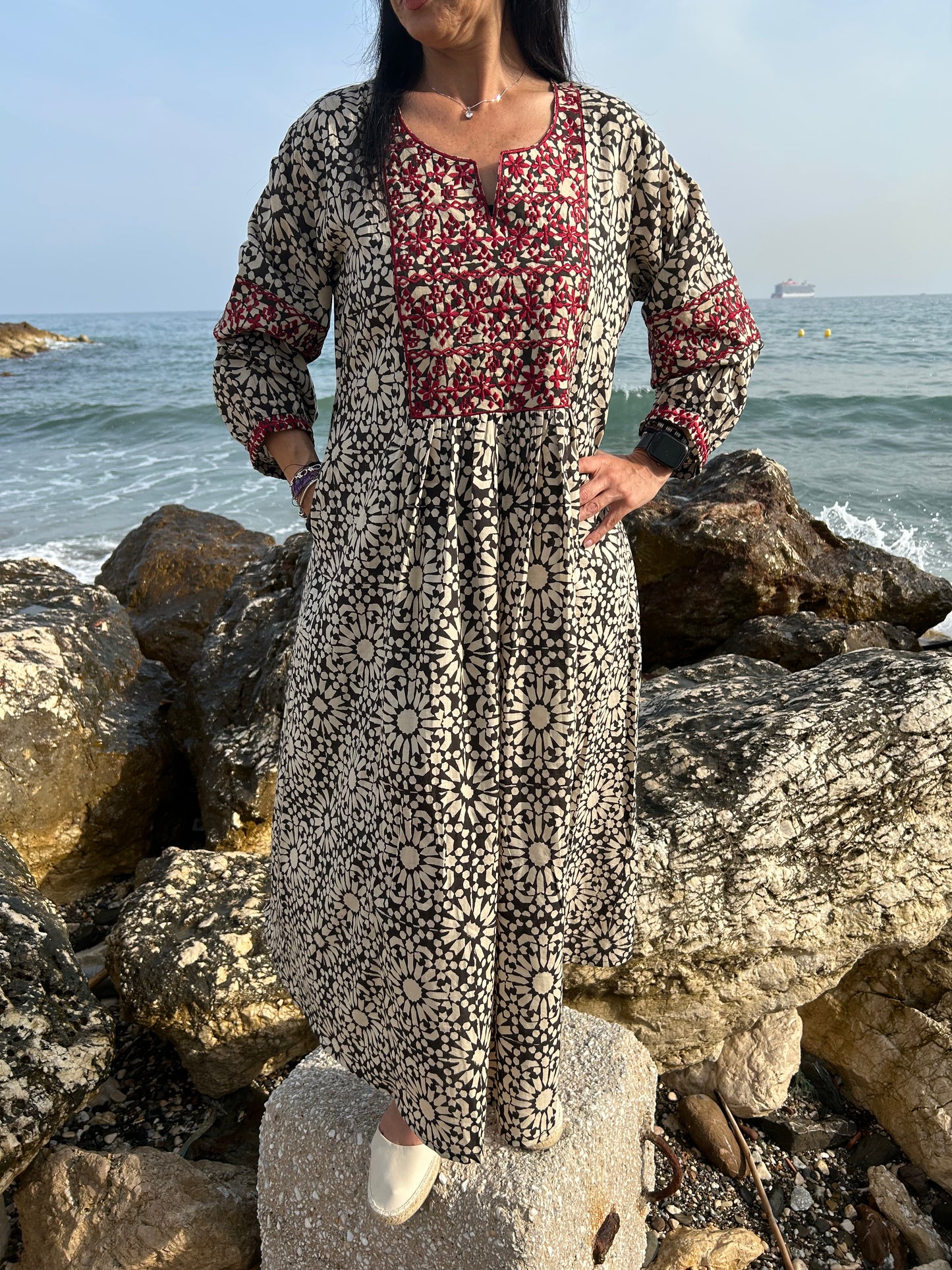 Black embroidered dress