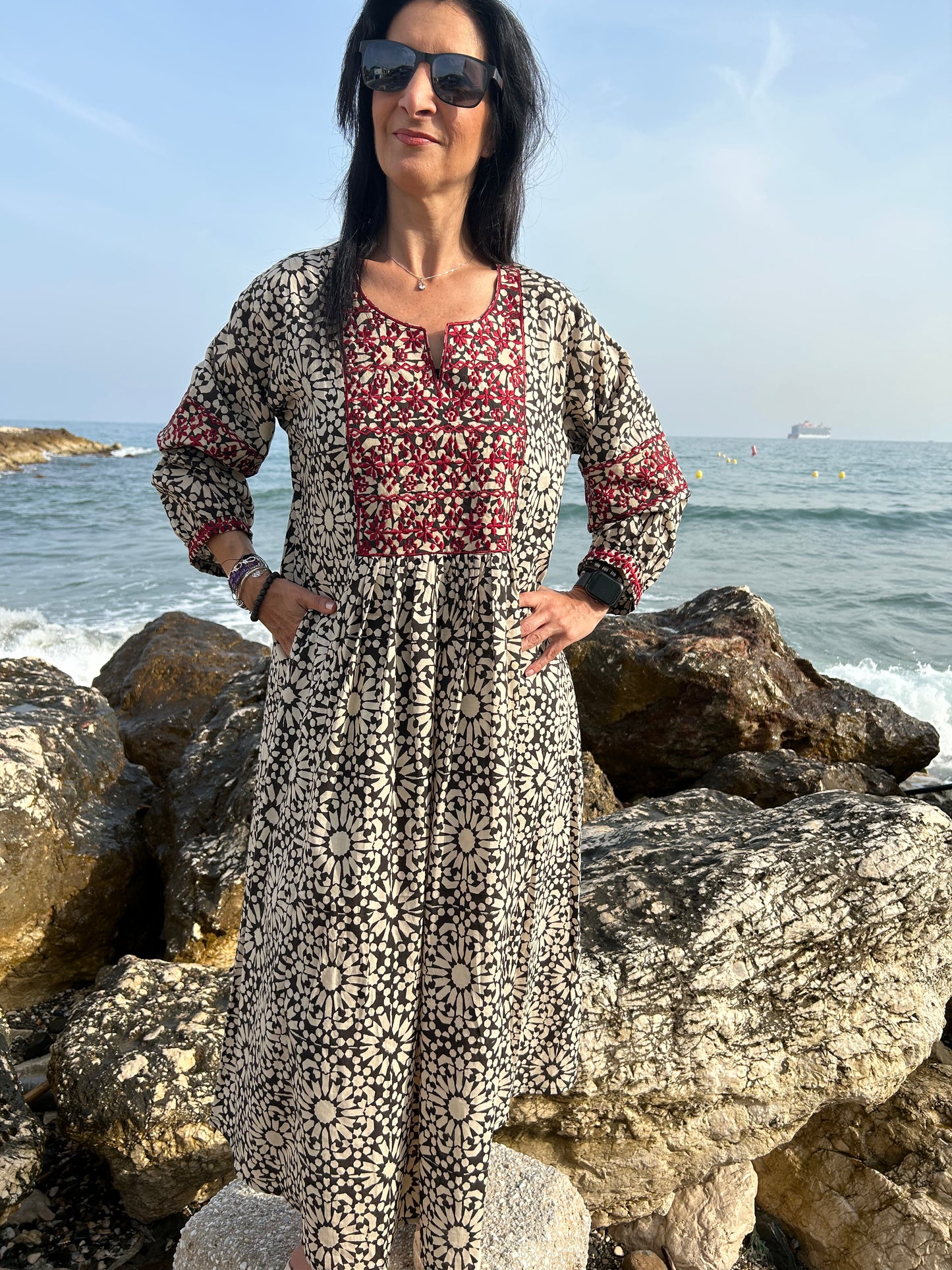 Black embroidered dress