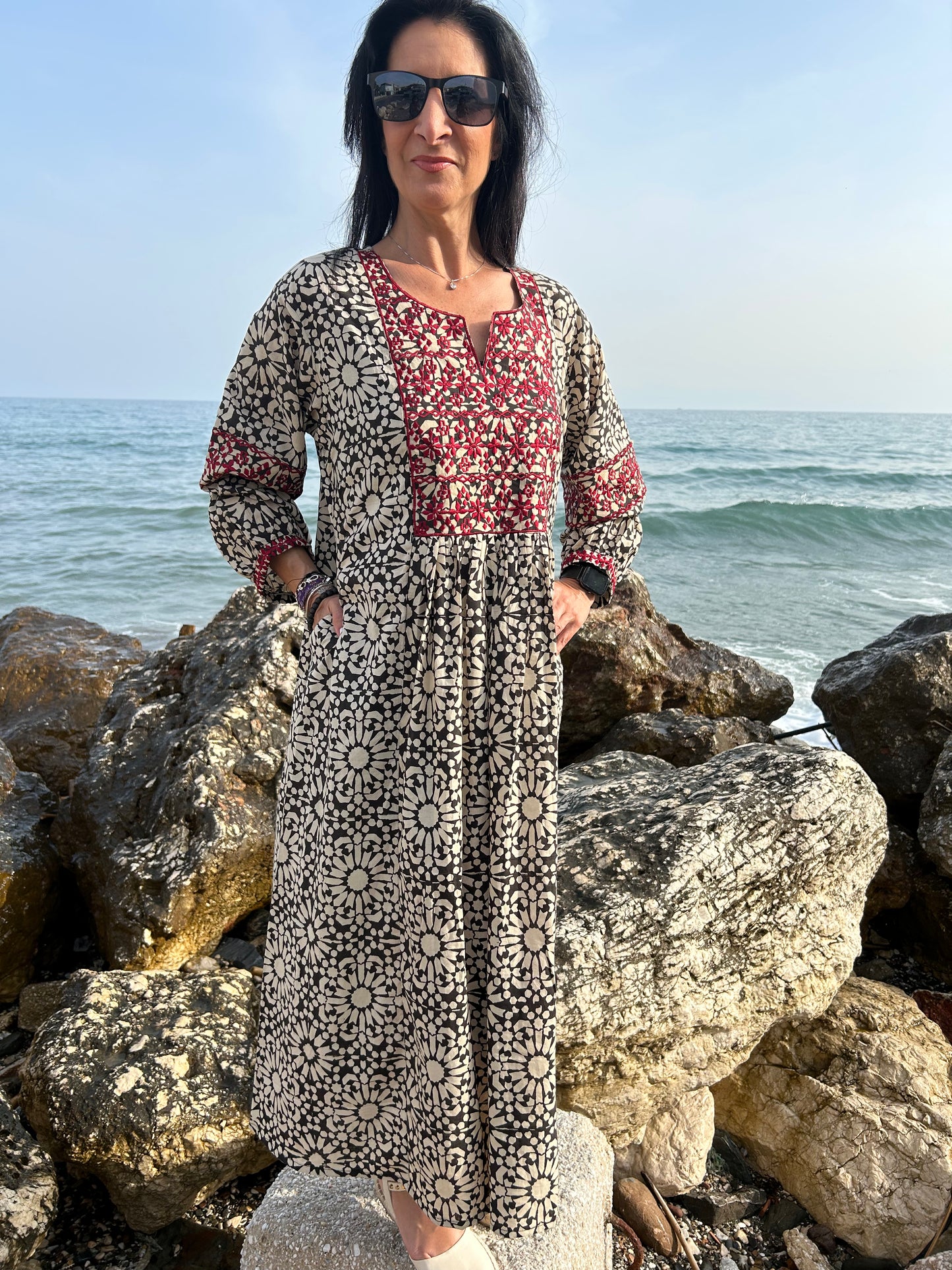 Black embroidered dress