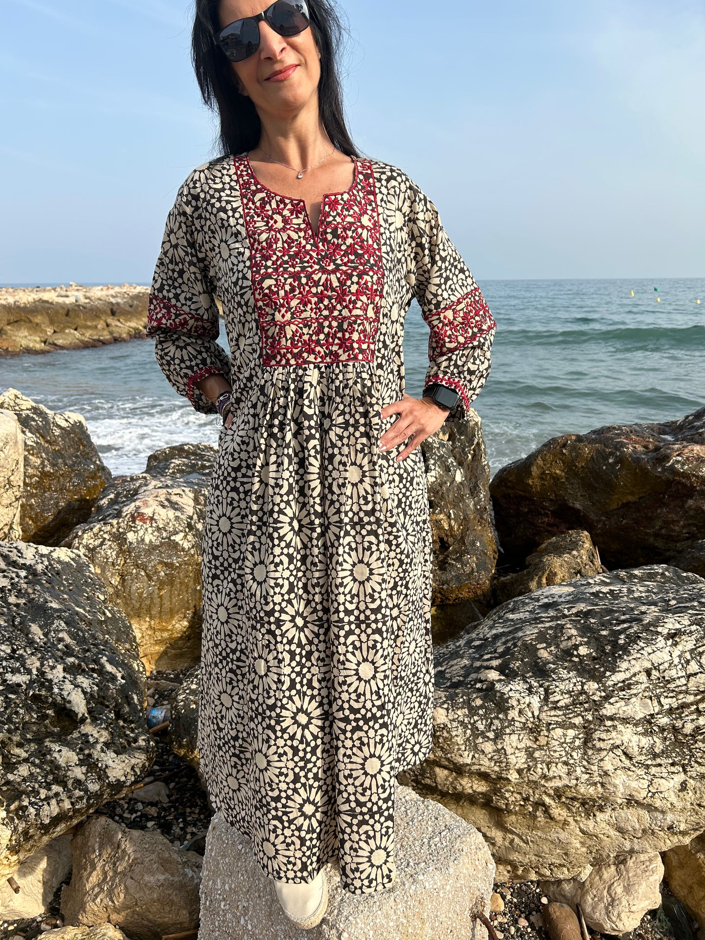 Black embroidered dress