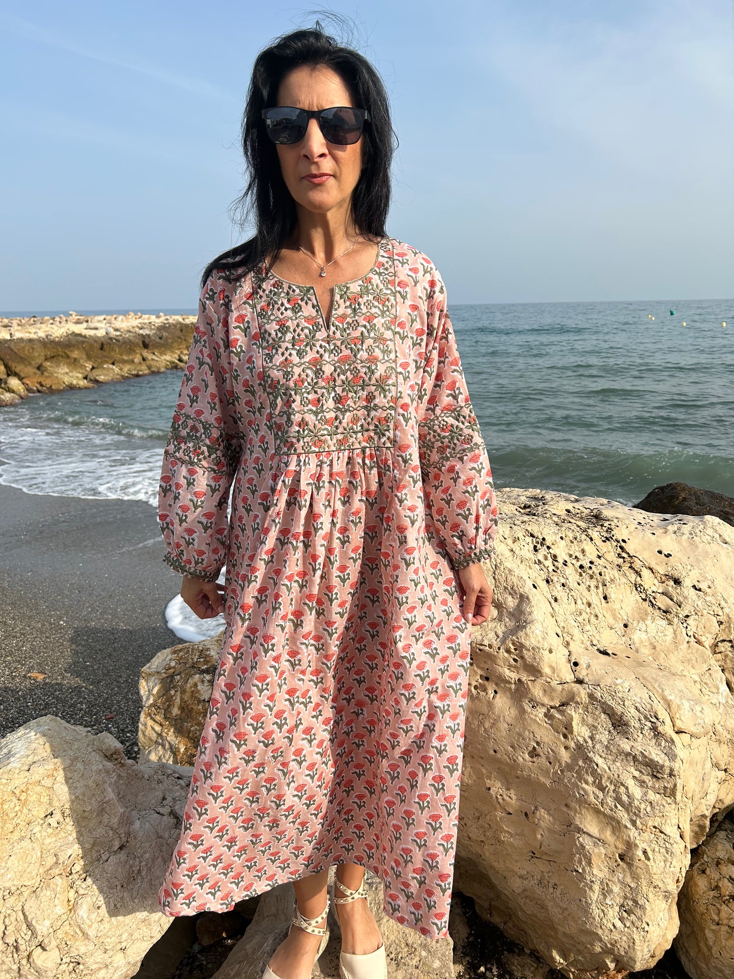 Peachy Autumn embroidered dress