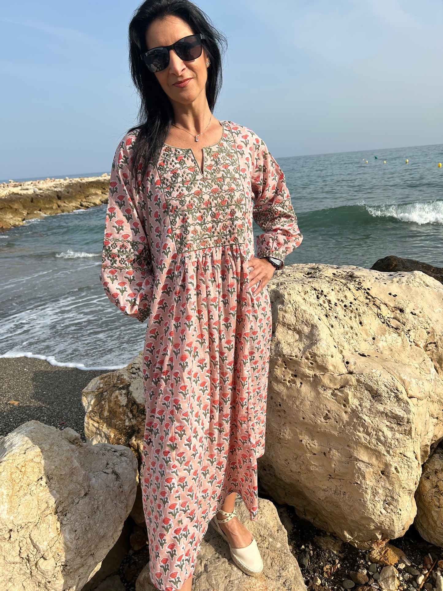 Peachy Autumn embroidered dress