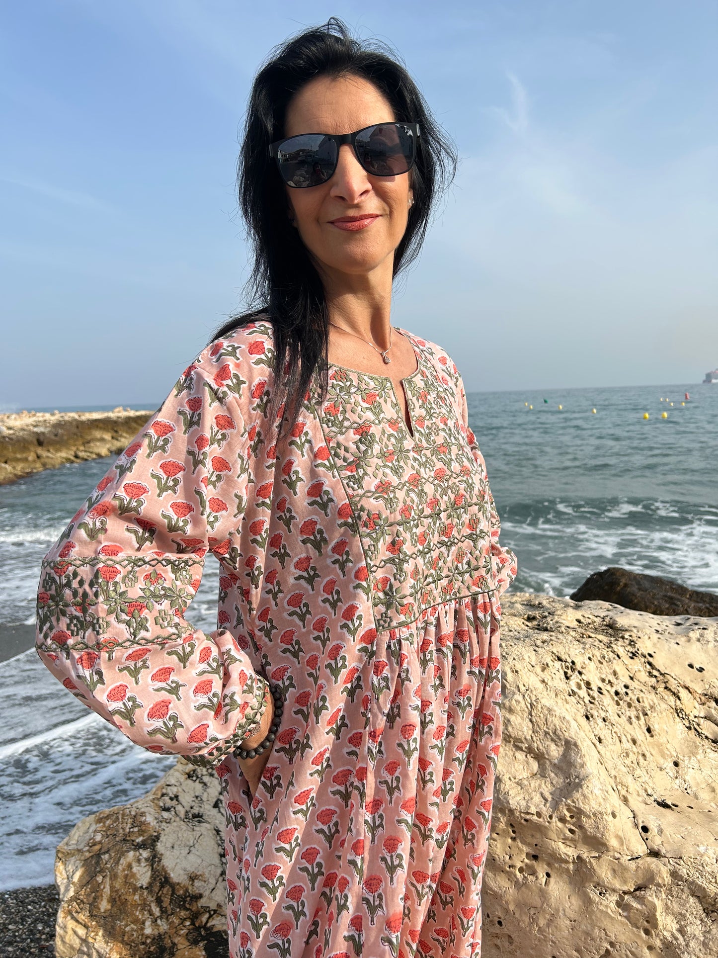 Peachy Autumn embroidered dress