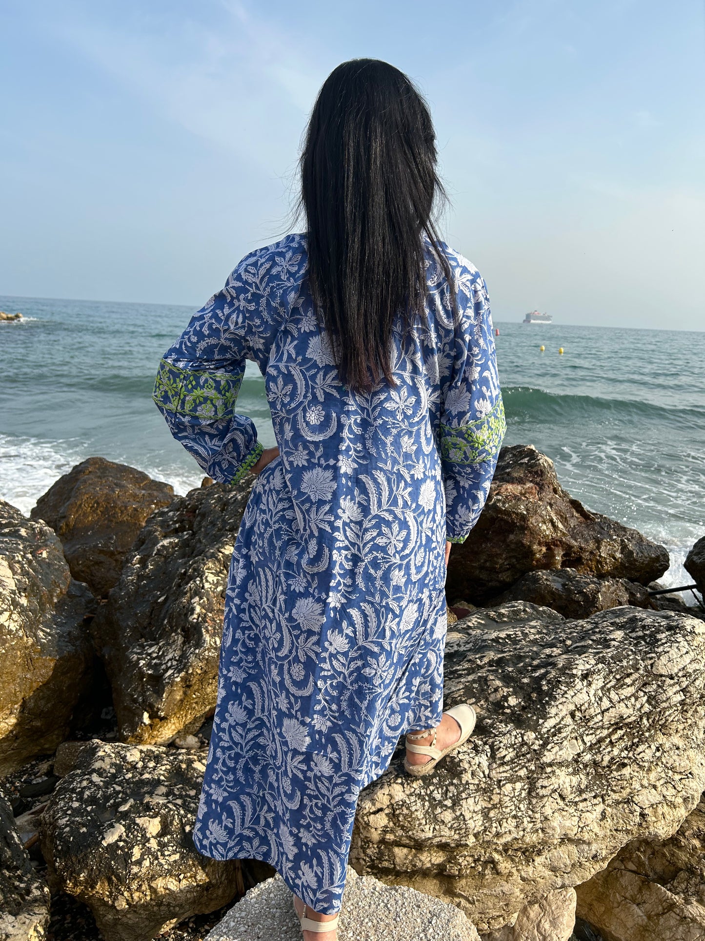 Blue floral Autumn embroidered dress