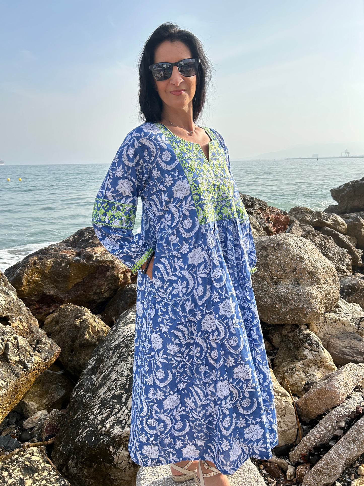 Blue floral Autumn embroidered dress