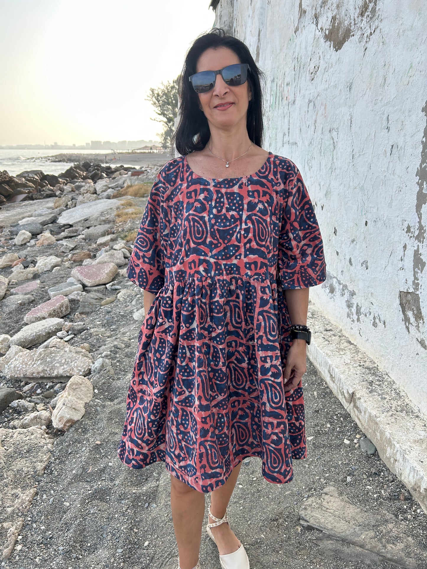 Orange indigo cotton tunic