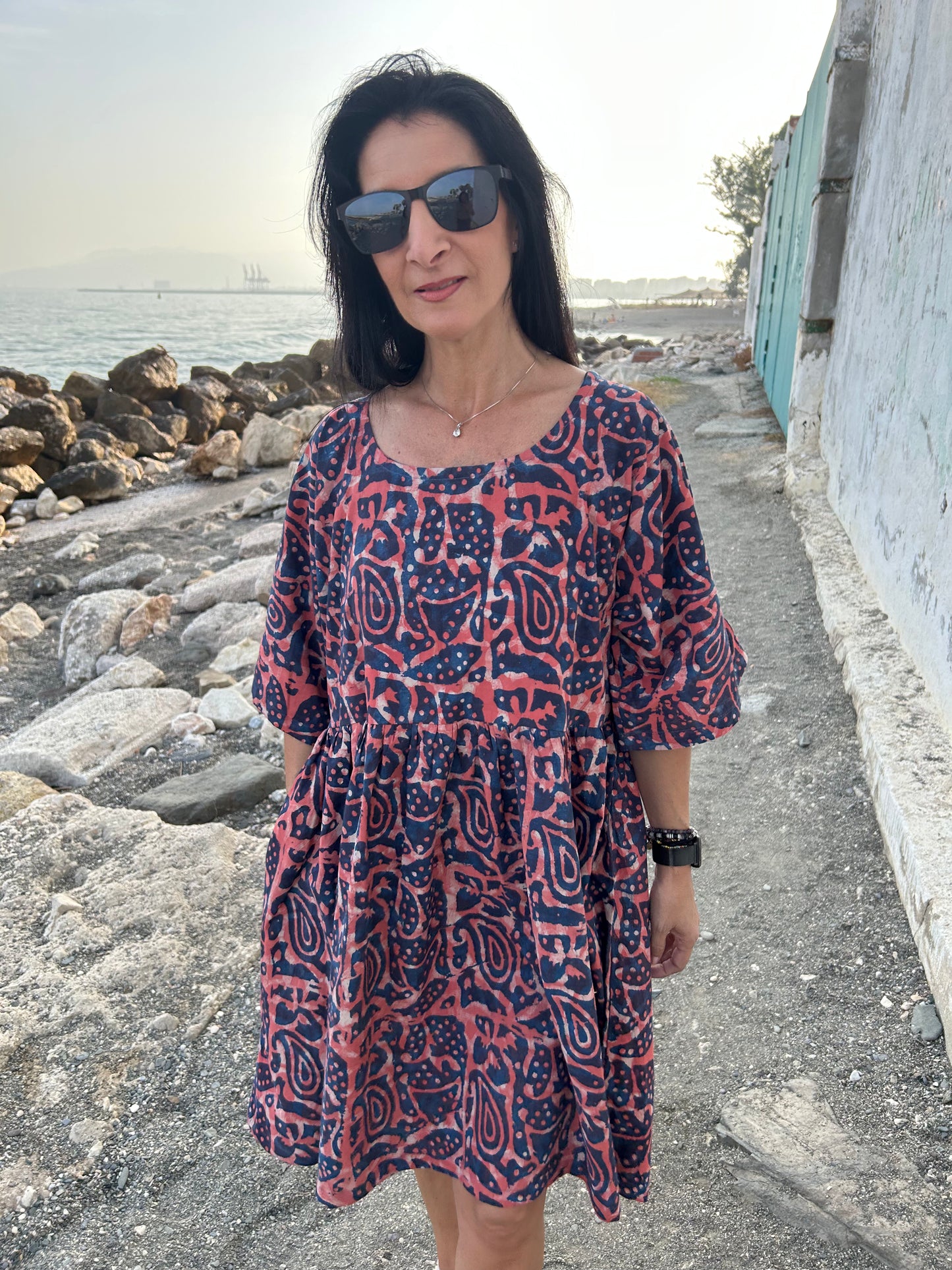 Orange indigo cotton tunic