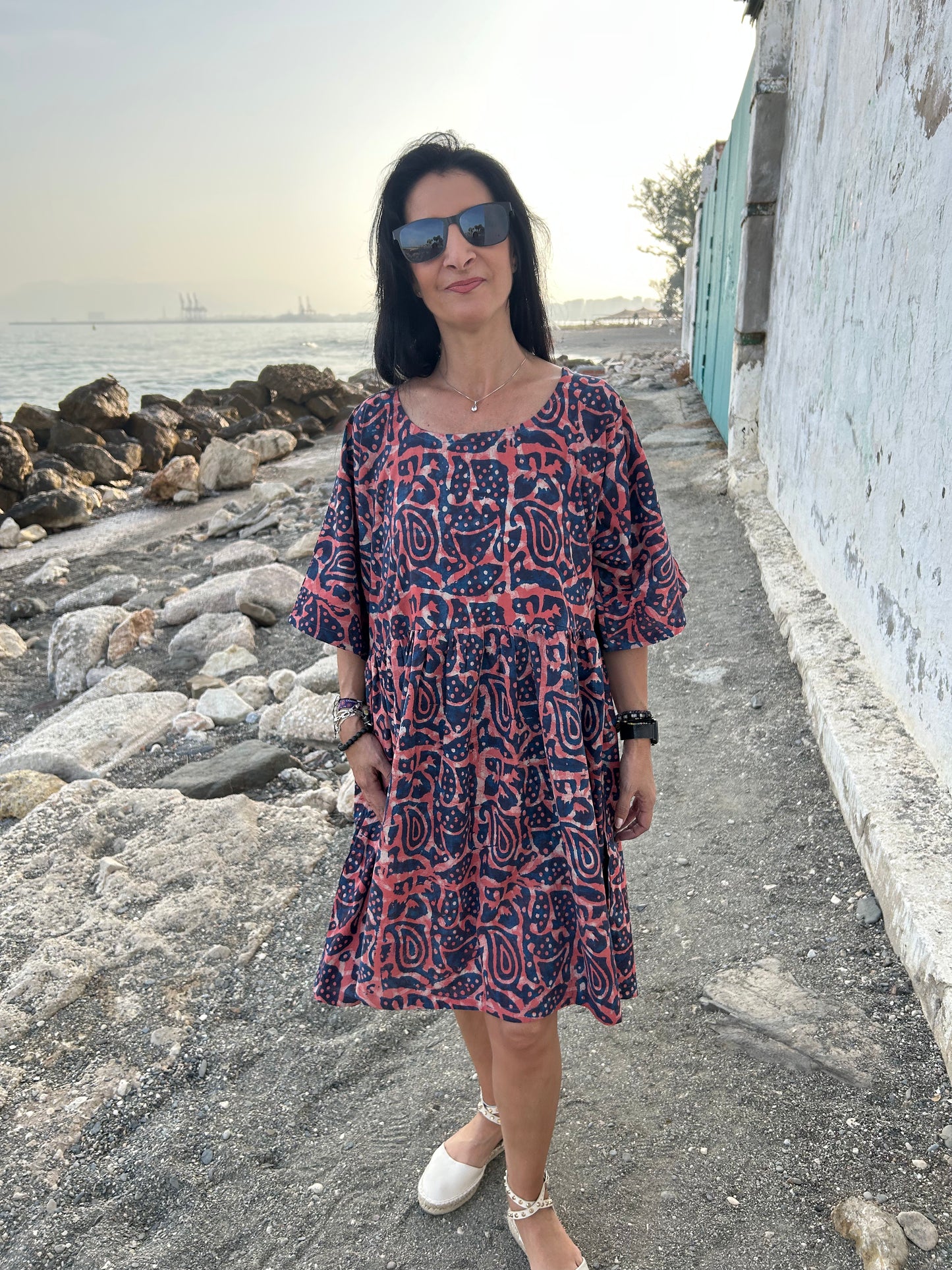 Orange indigo cotton tunic
