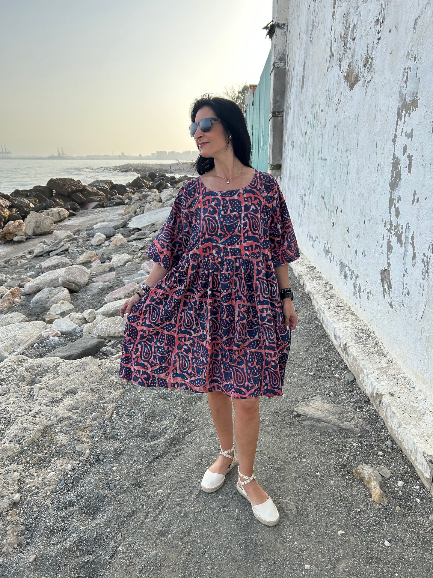 Orange indigo cotton tunic